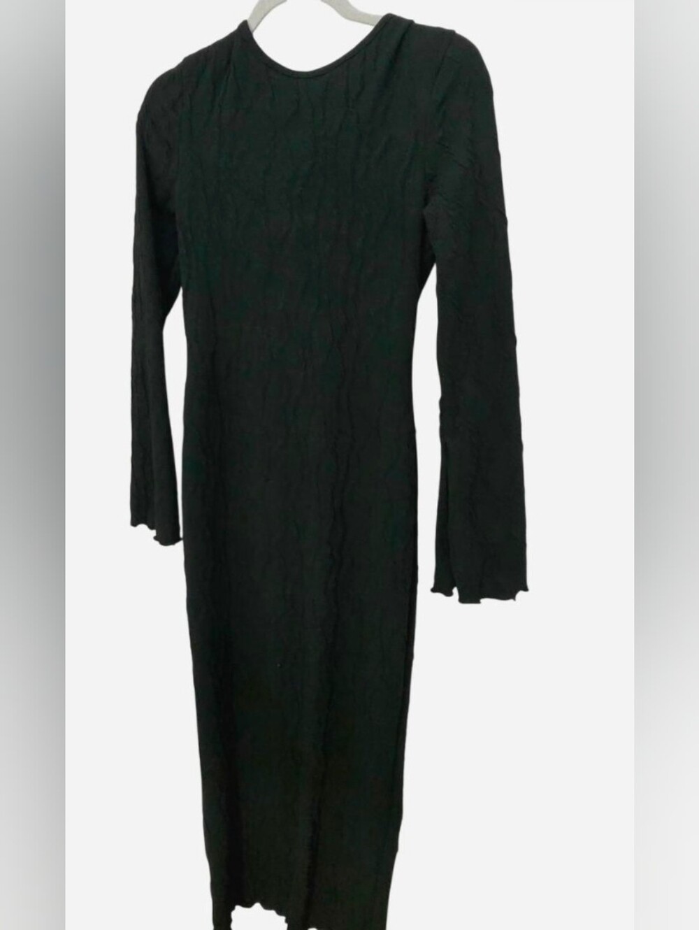 Whimsigoth Black Plisse Open Back Tie Maxi Dress Long Sleeve Size L